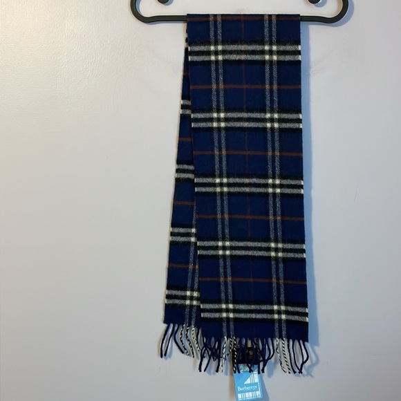 Burberrys of London Vintage Deadstock Navy Blue Nova Check Baby Scarf Lambswool - Picture 1 of 16